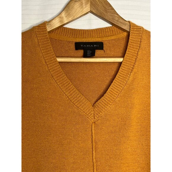 Tahari US Small Sweater V-neck Mustard Yellow Long Sleeve Side Slits - Picture 4 of 16